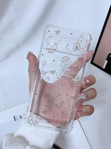 1pc Transparent 4-Corner Shockproof Case With Card Slot, Colorful Painted Hollow Bear Star Bowknot Pattern TPU Phone Cover Compatible With IPhone 15/15 Pro/15 Plus/15 Pro Max/16/16 Pro/16 Plus/16 Pro Max, Galaxy S23 Ultra/A14/A24, Redmi Note 12 Pro, Pixel 8/8 Pro