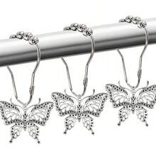 12 Butterfly Shower Curtain Hooks With Ball Bearings. Features Waterproof, Rust-Resistant Metal Rings For Easy And Secure Installation. Ideal For Bathroom, Bedroom, And Kitchen Accessories. Create Personalized Christmas Gifts-Perfect For Last-Minute Presents Or Holiday Decor. Discover Creative Inspiration, Handmade Christmas Cards, Trending Gift Recommendations, And Curated Holiday Gift Selections. - Chrome - View 7