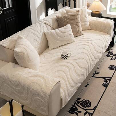 1/2pcs Cream Style Thick Warm Plush Sofa Covers, Non-Slip Pet-Friendly All Season Sofa Cushions, Suitable For Living Room, Bedroom, Office