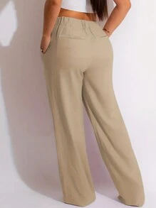 Chicsale Solid Color Casual Fit Trousers, Comfortable And Breathable For Everyday Wear, Women's Wear - 卡其色 - 查看 4