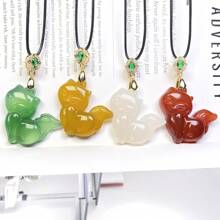 1 Pieza Colgante de collar con cristal de ágata natural en forma de zorro, gatito, chakra de moda, joya guardiana de la paz, tallado a mano, para hombres y mujeres, con significados de paz, riqueza, suerte, felicidad familiar. Apropiado como regalo familiar, navideño u otros días festivos. (Opcionales: cordón, caja de regalo)