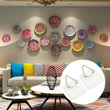 10pcs Wall Mounted Plate Rack, Stainless Steel W-Shaped Gold Plate Hooks, Vertical Dish Rack, Display Rack, Wall Mounted, Suitable For Antique Art Decorative Plates - Paste Hook - View 4