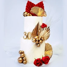 LaVenty 21 PCS Red Rose Cake Decoration Queen Birthday Cake Decoration Ginkgo Palm Leaves Cake Decoration For Wedding Birthday Engagement Bridal Shower Valentine's Day Cake Decorations - Đỏ - Xem 3