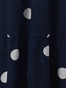 Women Modest Dress Elegant Casual Loose Abaya Long Sleeved Polka Dots Printed O-Neck Maxi Robe