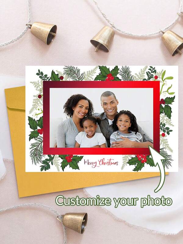 1 Set Custom Christmas Greeting Card With Envelope, Customizable Family, Couple, Friendship Photos And More For Christmas Gifts To Family, Friends And Colleagues (Envelope Color Variety Options) Back To School