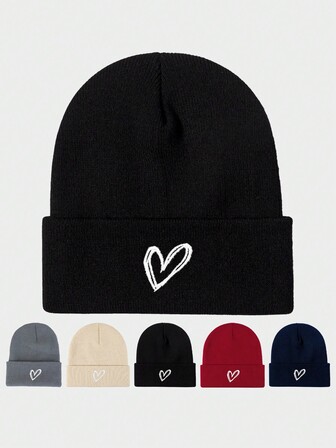 1 st broderad hjärtstickad mössa, köldtålig stickad mössa för utomhusbruk, mångsidig och varm vintermössa lämplig för daglig pendling