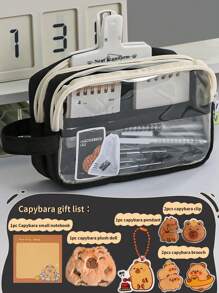1 Peça Bolsa Porta-Canetas Multiuso de Grande Capacidade e Transparente com Zíper, Bolsa de Papelaria à Prova d'Água e Resistente à Sujeira para Estudantes, Pode ser Usada para Armazenar Canetas, Cadernos Pequenos, Fitas e Outros Artigos de Escritório de Mesa, Estojo de Lápis do Conjunto Série Campi de Volta às Aulas, Bolsa de Armazenamento de Cosméticos para Dormitório (Algumas Opções Não Incluem Acessórios!) Volta às Aulas, Estojo de Lápis, Nécessaire, Mochila Escolar