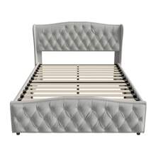 Rosahqnda Upholstered Bed 140x200cm, Double Bed, Hydraulically Adjustable Functional Bed, Bed Frame With Storage Space For Bedroom, Guest Bed, Flannel Grey, Without Mattress - 灰色 - 查看 9