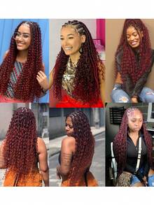 1 Mảnh Tóc Bện Số Lượng Lớn Của Con Người 99J Sóng Sâu Burgundy Sóng Nước Số Lượng Lớn Tóc Người 16-24 Inch Tóc Người Xoăn Cho Tóc Bện Boho Tóc Nối Không Có Tóc Bện Ướt Và Gợn Sóng Tóc Giả Tóc Người 99J Bện Tóc - Burgundy & Đỏ đô - Xem 4