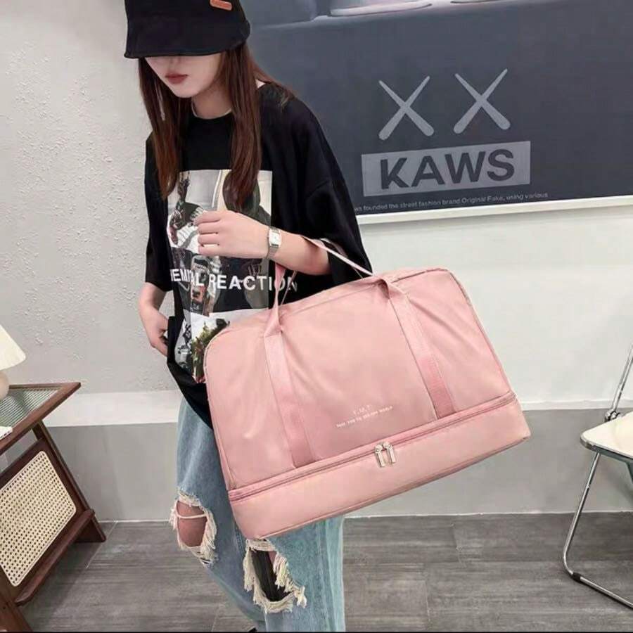 Large Capacity Double Layer Multifunctional Gym Travel Duffel Bag - 粉色 - 查看 1