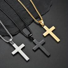 1pc Titanium Steel Esculpido Cruz Pingente Colar, Aço Inoxidável Cruz Pingente Unissex