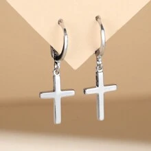 1pair European & American Minimalist Style Copper Cross Design Ladies Earrings, Versatile For Commuting