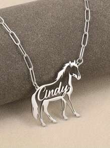 1 pieza Collar con cabeza de caballo personalizado con iniciales en plata, opción de varios estilos. Joya multiusos para uso diario que encantará a los fanáticos de los caballos. Es una buena opción de regalo para mujeres, amigos, hermanos, familia y parejas, especialmente para el Día de San Valentín.
