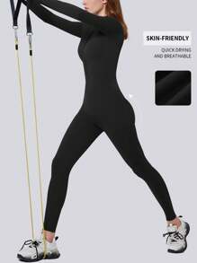DINBEY Damen einfarbiger Jumpsuit mit Stehkragen und halber Reißverschluss, sexy, Yoga Outdoor formende, hüftanhebende, schlankende Bauchmuskeln kontrollierende Jumpsuit