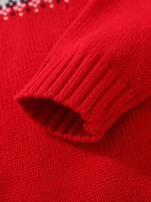 Áo len dài tay chủ đề Giáng sinh cho bé trai, cổ tròn, in hình ông già Noel và gấu. - Đỏ - Xem 5
