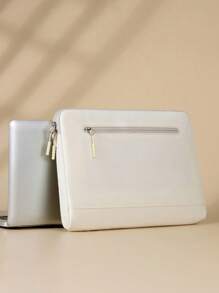 Bolsa de Proteção para Caderno e Tablet com Bordado de Texto, Cor Sólida Simples e Elegante, Grande Capacidade de Armazenamento, Portátil para Viagens, Trabalho, Deslocamento, Armazenamento de Cadernos de Estudante