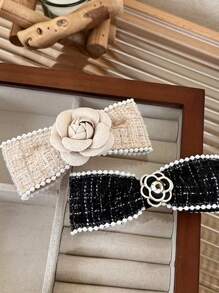 1/2个复古法式花卉蝴蝶结布艺发夹，柔软山茶花发卡，优雅发饰，女士礼物