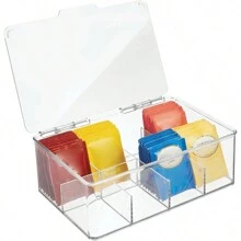 1 pieza Caja organizadora de escritorio con 8 compartimentos para bolsitas de té, con tapa, removible y apilable, para paquetes de café y azúcar - transparente - Ver 6