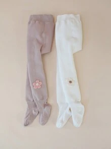 2 双女童纯色厚款保暖竖条纹紧身裤，秋冬季超保暖 - 彩色 - 查看 3