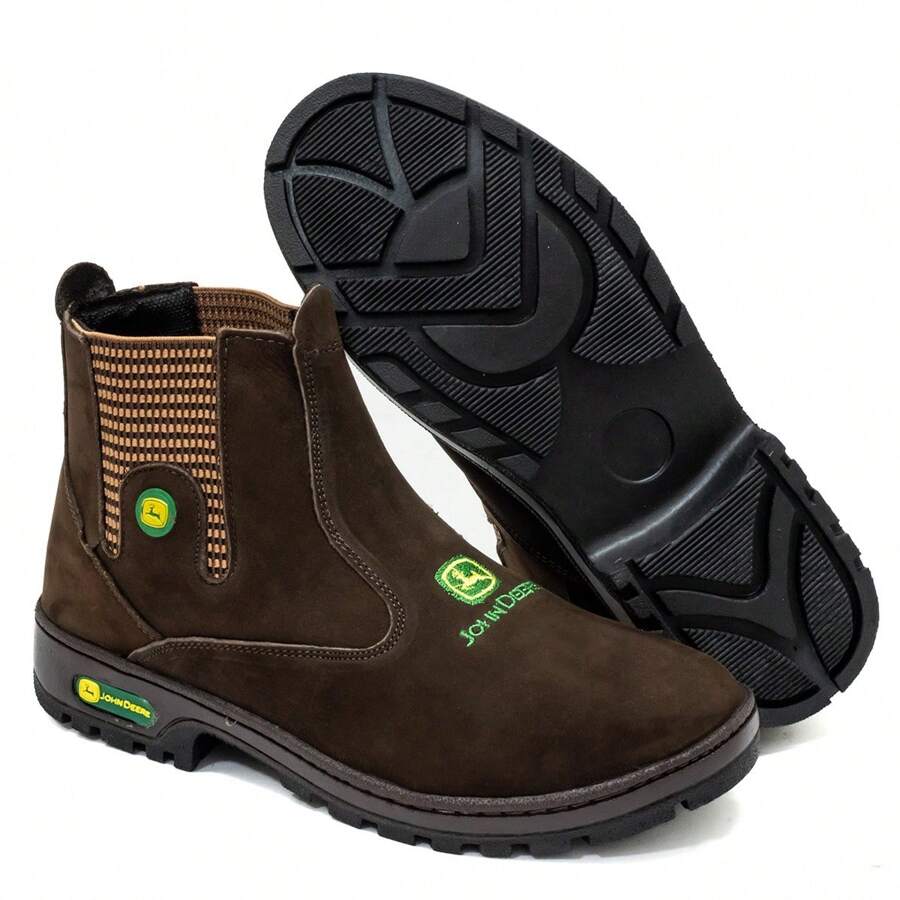 Botina John Deere em Couro Nobuck - Marrom - Visão 1