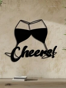 1 pièce Décoration murale en métal pour le vin - Panneau "Santé" avec design de verre à vin - Sculpture murale noire moderne pour la cuisine, le bar, la salle à manger - Cadeau thème vin pour les amateurs de vin, décoration intérieure, décoration de pièce, décoration murale
