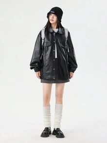 Women's Long Sleeve Lapel Casual Fashion Elastic Cuff Loose Workwear Rivet Pocket Zip-Up Jacket