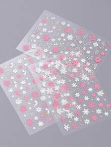 6 tờ nhãn dán móng tay hoạt hình nổi Giáng sinh màu hồng trắng dễ thương Người tuyết bông tuyết thiên thần băng giá mùa đông 5D trang trí móng tay DIY ngày lễ bộ phụ kiện thiết kế móng tay - Nhiều màu - Xem 6