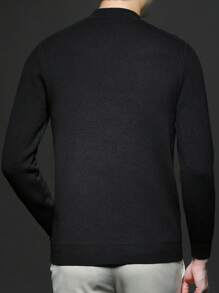 Men Crew Neck Long Sleeve Solid Color Casual Slim Fit Pullover Sweater, Lightweight For Autumn/Winter