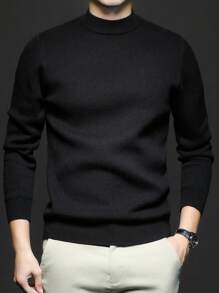 Men Crew Neck Long Sleeve Solid Color Casual Slim Fit Pullover Sweater, Lightweight For Autumn/Winter
