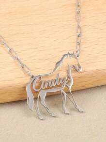 1 pieza Collar con cabeza de caballo personalizado con iniciales en plata, opción de varios estilos. Joya multiusos para uso diario que encantará a los fanáticos de los caballos. Es una buena opción de regalo para mujeres, amigos, hermanos, familia y parejas, especialmente para el Día de San Valentín.
