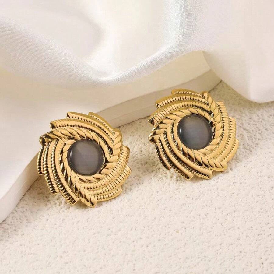 2pcs Vintage Gold Plated Titanium Steel Swirl Stud Earrings, Exclusive