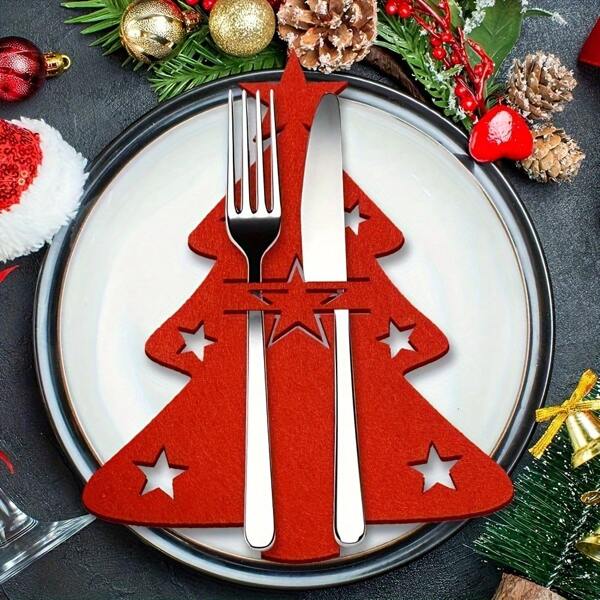 12/24pcs Christmas Tree Cutlery Holders Set - Festive Felt Fork & Spoon Pouches For Holiday Table Decor, Perfect For Christmas Party & Easter Gifts