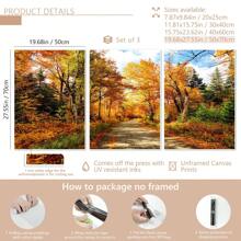 3 pièces d'art mural avec cadre en bois, peuvent être accrochés directement. Affiche d'automne avec feuillage d'automne, décoration murale unique. Impression d'art tendue et prête à être accrochée - Affiches encadrées, art mural, éléments de décoration de pièce