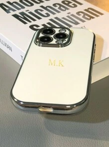 1 个个性化电镀椭圆形气囊手机壳，自定义字母名称，简约纯色情侣手机保护套，兼容 iPhone 16 15 14 Pro Max 13 12 11 Plus，情人节/生日/节日礼物，送给他/她，定制 Etsy/产品，周年纪念/结婚礼物，送给父母的个性化礼物（TPU，铝箔印刷） - 玫紅色 - 查看 7