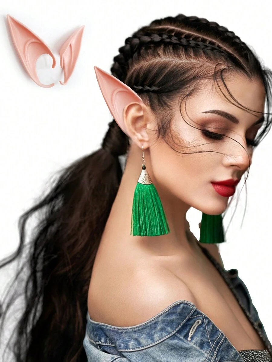 12cm Longer Elf Ear Shaped Cosplay Props, Silicone Material Halloween - Baby Pink - View 1