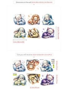 1 件卡通可爱睡着动物兔子、猫、老虎门/窗贴纸、墙贴 - 彩色 - 查看 3
