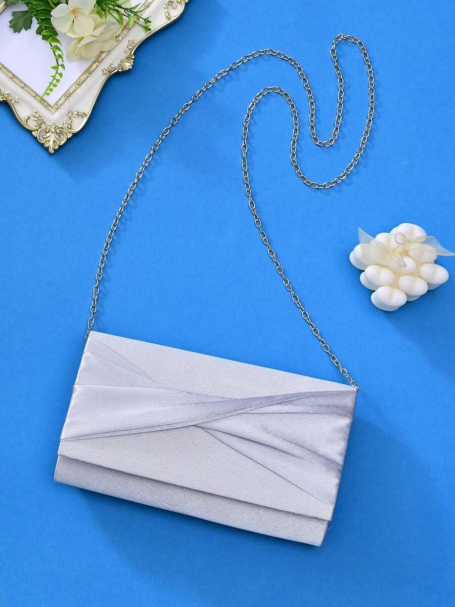 1 chiếc túi đeo vai đính sequin lấp lánh, tinh tế, sang trọng, thời trang, sang trọng, lấp lánh, túi buổi tối quyến rũ có chi tiết xoắn - Bạc - Xem 1