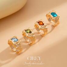 CIREY 1 件 18K 几何熔融宝石戒指，光滑液态金属情侣戒指，适合送礼和日常佩戴 - 18K戒指 - 查看 7