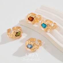 CIREY 1 件 18K 几何熔融宝石戒指，光滑液态金属情侣戒指，适合送礼和日常佩戴 - 18K戒指 - 查看 6