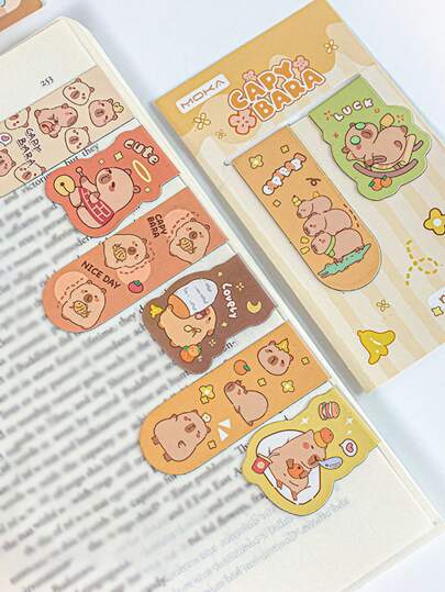 2/8 حبة علامات كرتونية مغناطيسية مبتكرة بشكل كابيبارا، هدايا قرطاسية جميلة وجذابة للطلاب، مشابك لتزيين الكتب، علامات مؤشر للصفحات وقراءة الكتب المدرسية