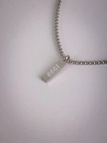 1pc Fashionable Rectangular Titanium Steel Engraved Number Year Pendant (1990-2024) Necklace, Classic Necklace For Men, Personalized Jewelry Gift For Graduation