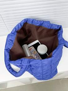 衍縫圖案單肩托特包 - 藍色 - 查看 4