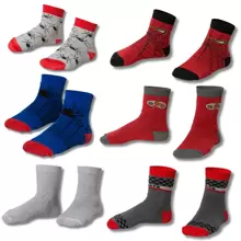 Meias Dallf Kit 06 Pairs Cotton Socks For Children's Boys, Resistant, Spider, Dinosaur Design Dallf - Đỏ và trắng - Xem 1