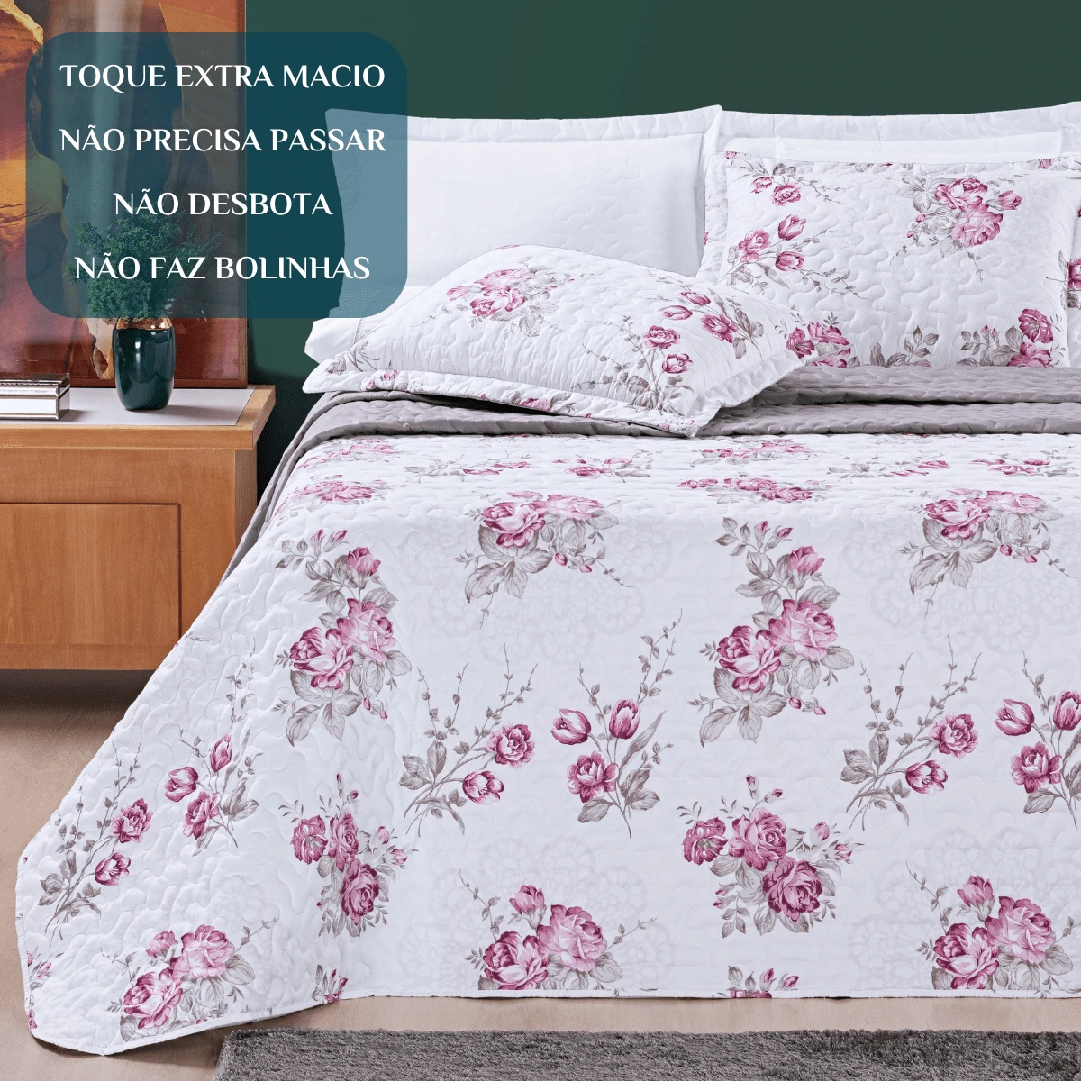 Jogo Colcha King Size Cama Box Nyla Cobre Leito 200 Fios Dupla Face