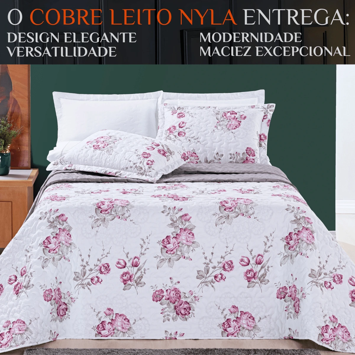 Jogo Colcha King Size Cama Box Nyla Cobre Leito 200 Fios Dupla Face