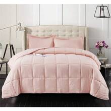HIG 3pc Down Alternative Comforter Set - All Season Reversible Comforter With Two Shams - Quilted Duvet Insert With Corner Tabs - Box Stitched - Super Soft, Fluffy (Full/Queen, Black) - 預洗桃子 - 查看 1