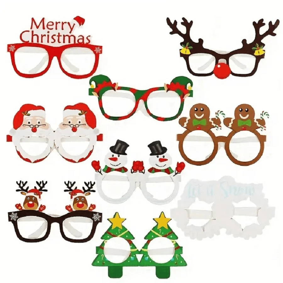 9pcs 3D Christmas Party Glasses, Santa Claus, Christmas Tree, Reindeer Paper Glasses, Frame Christmas Glasses, Photo Props, Christmas Decorations - Multicolor - View 1