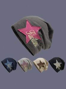 1pc Women Vintage Starry Embroidery Fringe Beanie, Fashion Streetwear Popular Hat, Sweet & Cool Style, Autumn/Winter - Multicolor - View 1