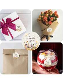500pcs/Roll Round Floral "Thank You" Self-Adhesive Stickers For Birthday Gift, Party, Wedding Card DIY Decor, Waterproof PVC Unsticky Labels Back To School