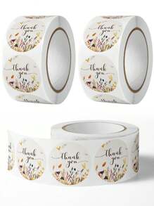 500pcs/Roll Round Floral "Thank You" Self-Adhesive Stickers For Birthday Gift, Party, Wedding Card DIY Decor, Waterproof PVC Unsticky Labels Back To School